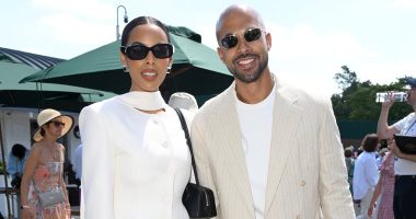 Rochelle Humes, Marvin, Eddie Redmayne and Hannah at Wimbledon