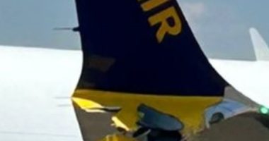Damaged Ryanair plane wing after crash landing.