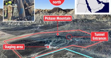 Illustration of Iran's Natanz uranium enrichment plant and Pickaxe Mountain, highlighting its depth and security compared to sites damaged by US bombs.