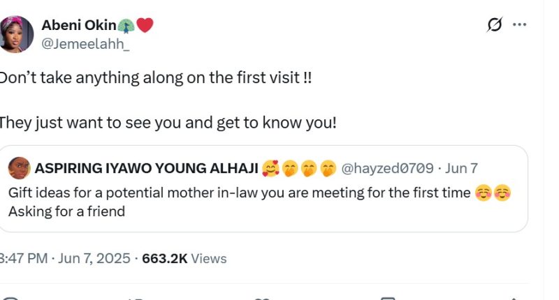 “Should you bring gifts when meeting a potential mother-in-law?” sparks debate on X.