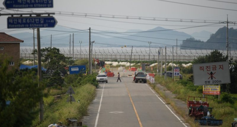 View of the Demilitarized Zone (DMZ) from a South Korean road.