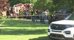 Emergency responders at the scene of a fatal plane crash.