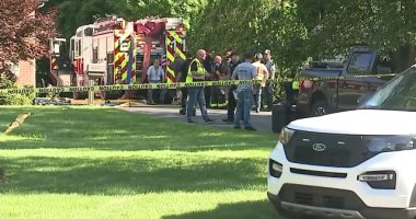 Emergency responders at the scene of a fatal plane crash.