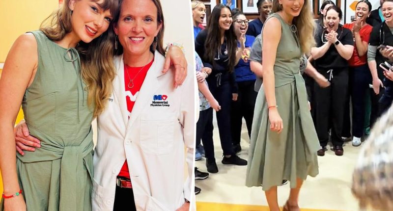Taylor Swift visits Florida children's hospital in green Loewe dress