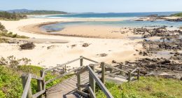 Wooden steps leading to Cabarita Beach in New South Wales, Australia.