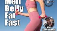 sporty woman holding hand weights working out power walking. Do These 6 Morning Exercises To Torch Belly Fat All Day. Cover
