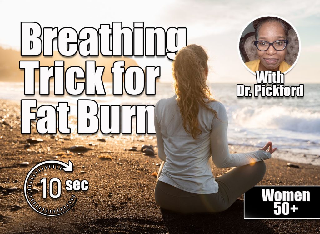 Back side view of young adult curly woman meditating in lotus yoga pose. Millennial girl practices yoga and meditations on the beach. Female yogi doing yoga at the sunset. Spiritual practice. The 10-Second Breathing Method That Activates Fat Burn in Women Over 50. cover