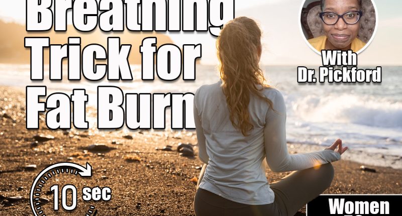 Back side view of young adult curly woman meditating in lotus yoga pose. Millennial girl practices yoga and meditations on the beach. Female yogi doing yoga at the sunset. Spiritual practice. The 10-Second Breathing Method That Activates Fat Burn in Women Over 50. cover