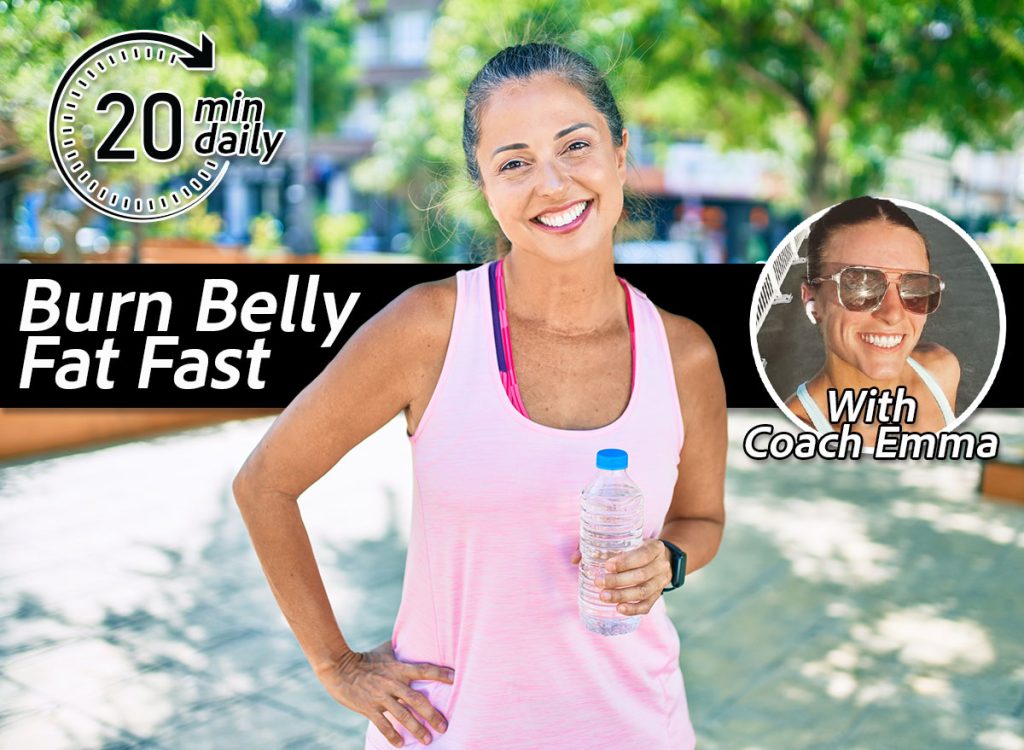 Middle age sportswoman smiling happy holding bottle of water at the park. This Simple Walking Plan Can Help You Melt Belly Fat. Cover