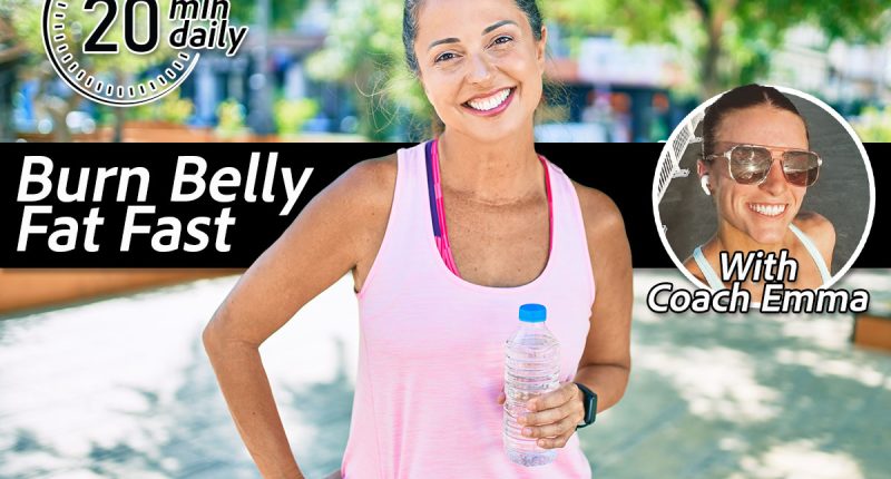 Middle age sportswoman smiling happy holding bottle of water at the park. This Simple Walking Plan Can Help You Melt Belly Fat. Cover