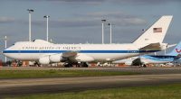 US Air Force Boeing 747-200B plane parked at an airport.