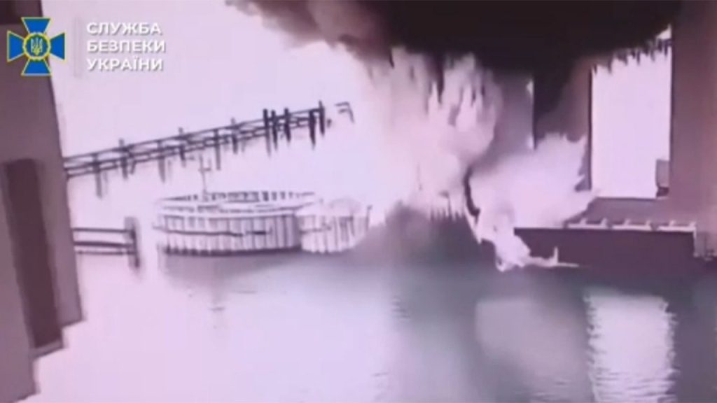 Ukraine targets bridge linking Russia to Crimea with massive underwater blast, video shows