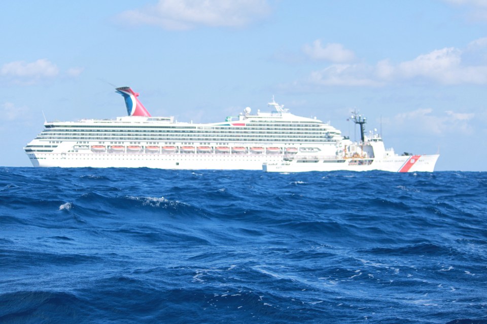 Cruise ship and Coast Guard cutter in the Gulf of Mexico.