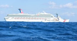 Cruise ship and Coast Guard cutter in the Gulf of Mexico.