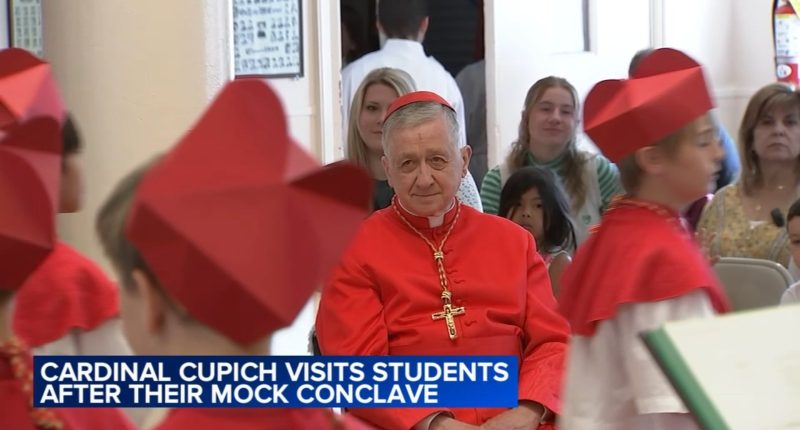 Cardinal Cupich visits students of viral mock conclave at Chicago's Our Lady of Mount Carmel Academy