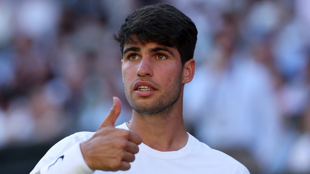 Carlos Alcaraz stops Centre Court clash to give water to an ill fan before sealing thrilling five-set win after match was suspended