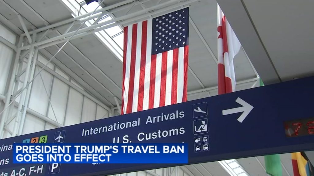 Chicago O'Hare airport travelers criticize President Donald Trump's US 12-country travel ban