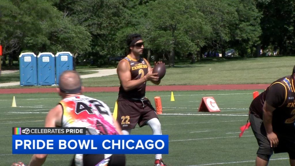 Chicago Pride Bowl LGBTQ+ flag football tournament held at Montrose Beach, presented by Metropolitan Sports Association, Bears