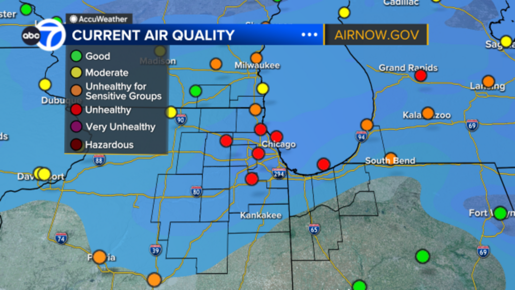 Current air quality Chicago: AQI high in Illinois, Indiana counties with air quality alert due to 2025 Canadian wildfires