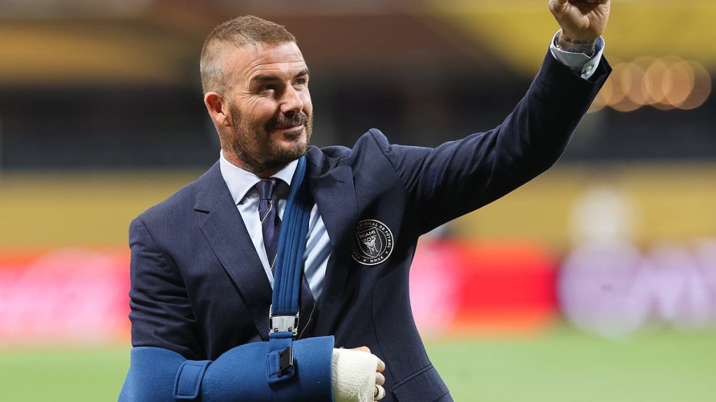 David Beckham pictured for first time in plaster cast since having surgery after being hospitalised with 'unbearable' pain