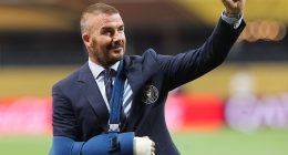 David Beckham pictured for first time in plaster cast since having surgery after being hospitalised with 'unbearable' pain