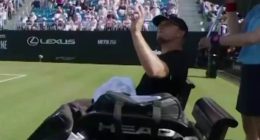 Explosive moment angry tennis star brands umpire 'the worst I've EVER seen' after smashing his racquet in Wimbledon warm-up clash - as  All England Club readies itself for influx of brats at this year's tournament
