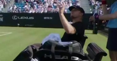 Explosive moment angry tennis star brands umpire 'the worst I've EVER seen' after smashing his racquet in Wimbledon warm-up clash - as  All England Club readies itself for influx of brats at this year's tournament