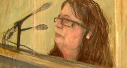 A courtroom sketch of Erin Patterson.