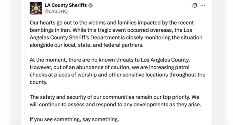 LASDHQ Tweet about Iran