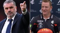 Michael Voss jokes Ange Postecoglou is welcome to join Carlton's coaching staff following his controversial sacking - as the Blues hold off Essendon to seal huge victory