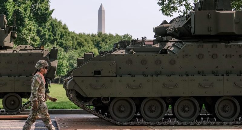 Military parade set to kick off in nation's capital as protesters around the country decry Trump