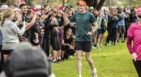 Hundreds of people cheered on Professor ﻿Richard Scolyer as he crossed the finish line.
