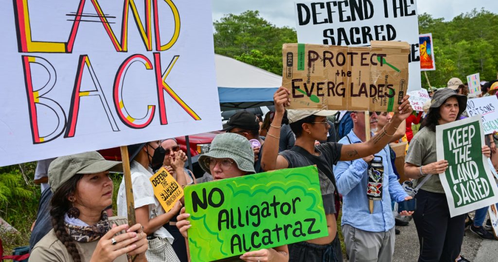 Protesters line highway in Florida Everglades to oppose ‘Alligator Alcatraz’