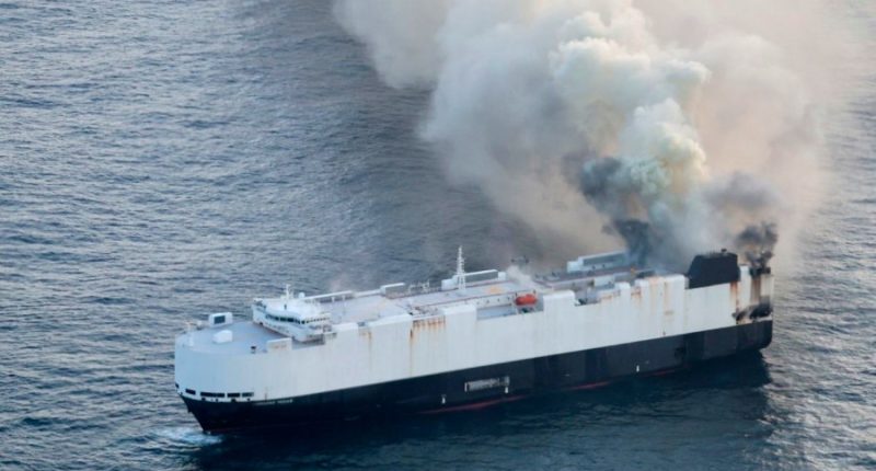 Salvage crew bound for the site of a cargo ship fire off the coast of Alaska