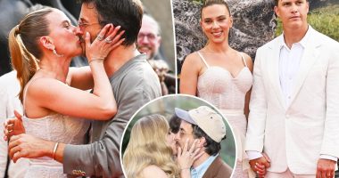 Scarlett Johansson plants a big kiss on Jonathan Bailey — this time in front of husband Colin Jost