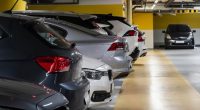 Cars parked in multistorey garage