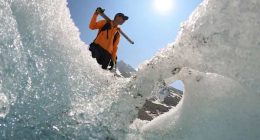 Switzerland's ebbing glaciers show a new, strange phenomenon: Holes reminiscent of Swiss cheese