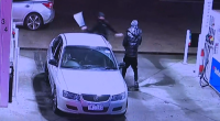 Two males are on the run after a teenager was slashed with a machete ﻿while he was refuelling at a service station in Melbourne.