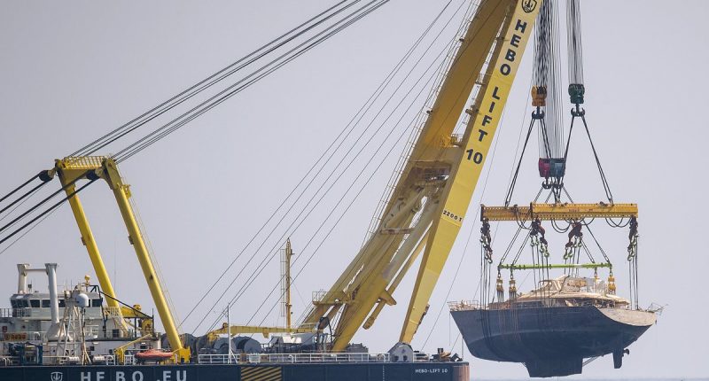 The incredible crane that will carry Bayesian: Specially constructed lifter will slowly take £25 million superyacht to safety