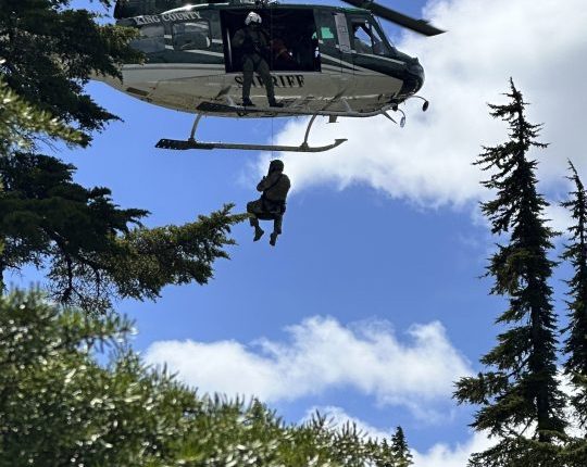 In this handout photo provided by the Snohomish County Sheriff's Office deputies participate in the search for Travis Decker, at an undisclosed location in Washington state, Friday, June 6, 2025. (Snohomish County Sheriff's Office photo via AP)