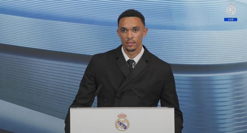 Trent Alexander-Arnold speaks PERFECT Spanish as he's joined by his glamorous girlfriend at Real Madrid unveiling