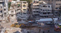 Buildings hit by ballistic missiles in Tel Aviv, Israel.