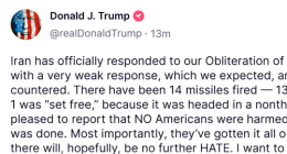 Trump thanks Iran after attack on US military base