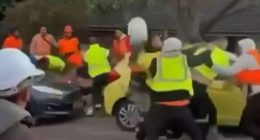 The brawl, involving up to 50 people, broke out on Tuesday Morning.