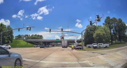VIDEO: 18-wheeler hits Louisiana state employee working in utility bucket truck