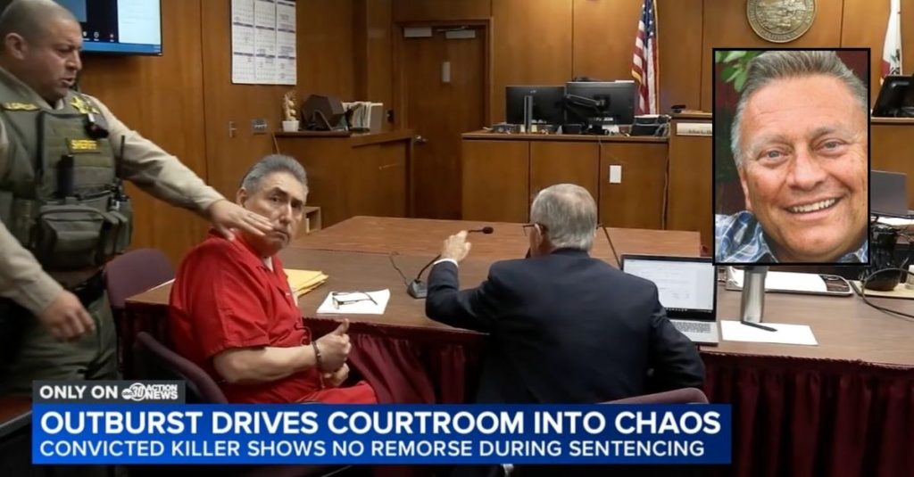 Victim's son lashes out at killer after he gives thumbs-up