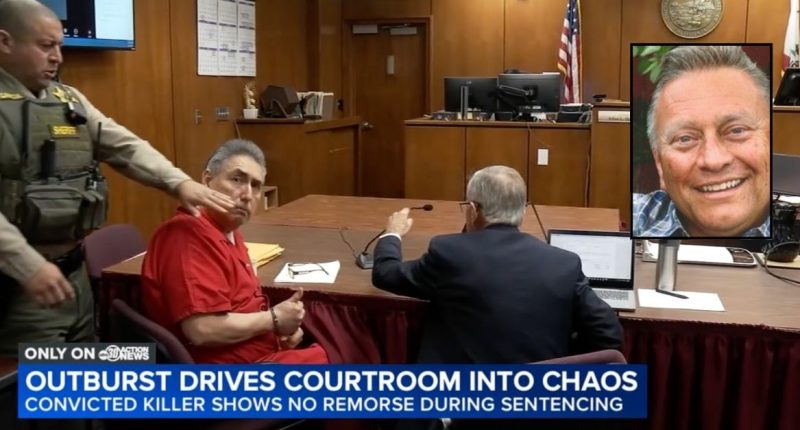 Victim's son lashes out at killer after he gives thumbs-up