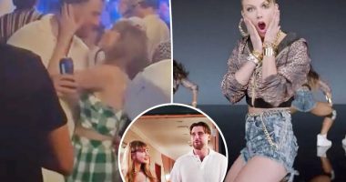 Watch Taylor Swift caress Travis Kelce’s face while slow dancing to ‘Shake It Off’ in sweet video