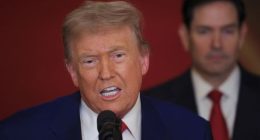 President Donald Trump speaks from the East Room of the White House in Washington, Saturday, June 21, 2025, after the U.S. military struck three Iranian nuclear and military sites, directly joining Israel's effort to decapitate the country's nuclear program, as Secretary of State Marco Rubio listens. (Carlos Barria/Pool via AP)