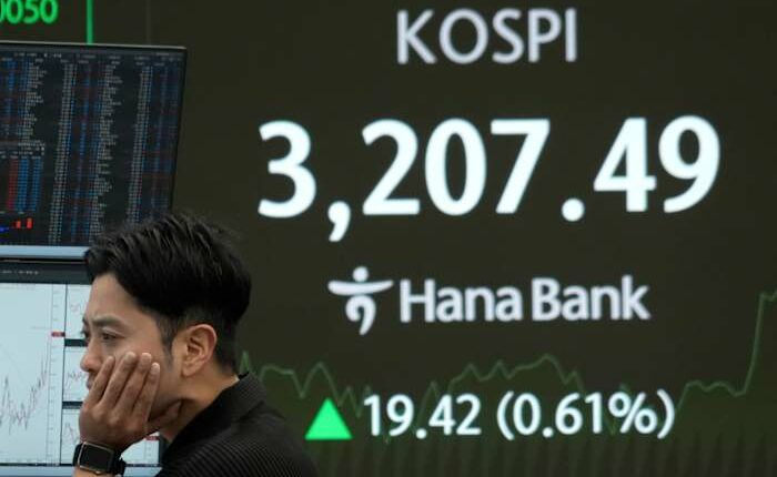 Asian shares are mixed after Wall Street logs a 3rd straight winning week